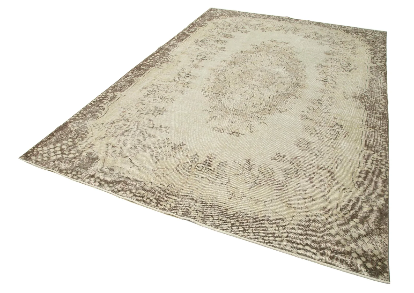 Beige Brown Distressed Living Room Rug - Wool Hand-Woven 6 m² 206x310 cm