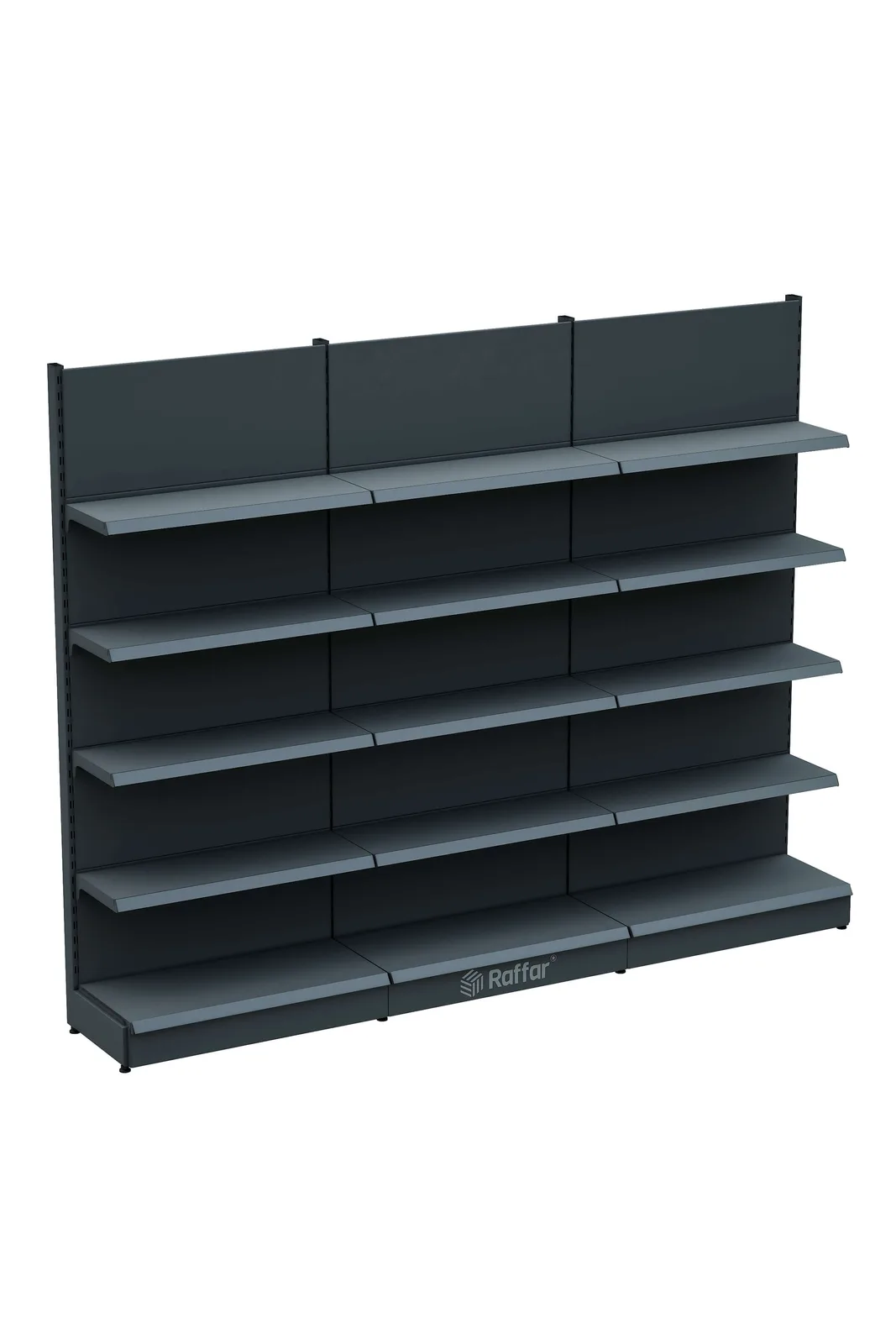 رف حائط سوبرماركت بقاعدة – 5 طوابق أنثراسيت، 3 وحدات – W270 × H220 × D30/40 cm