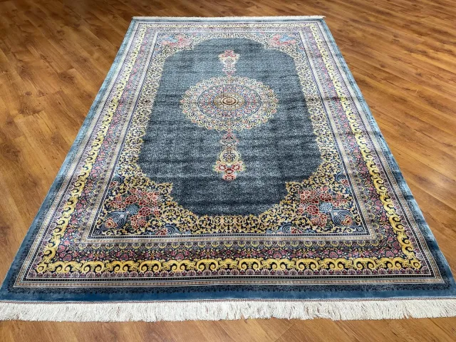 Quality Carpet Bamboo Qum Rug Blue