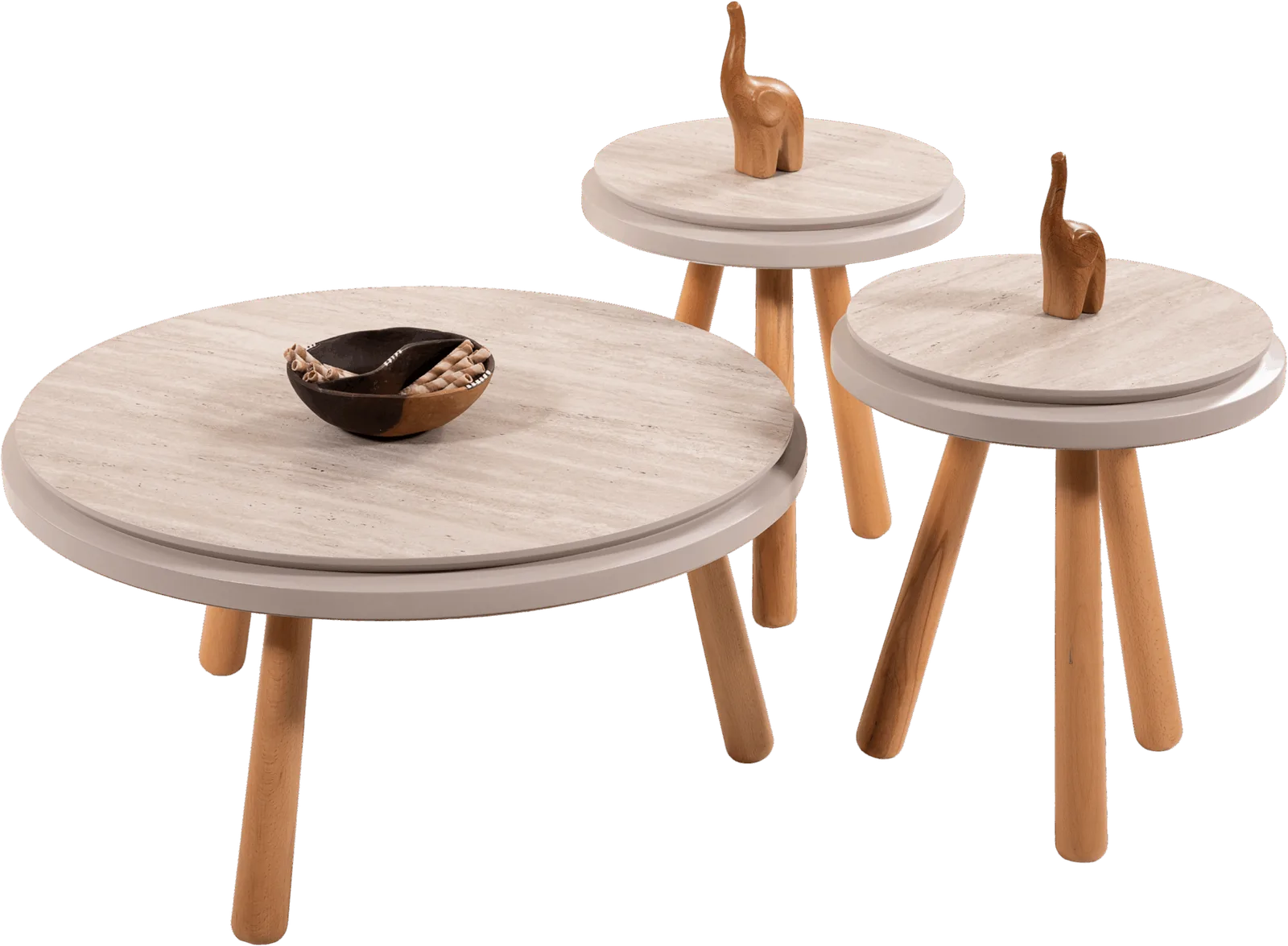 ODESSA Nesting Table – Travertine/Oak