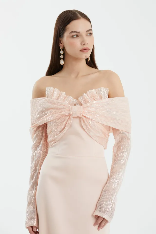 Pink Boat-Neck Evening Dress