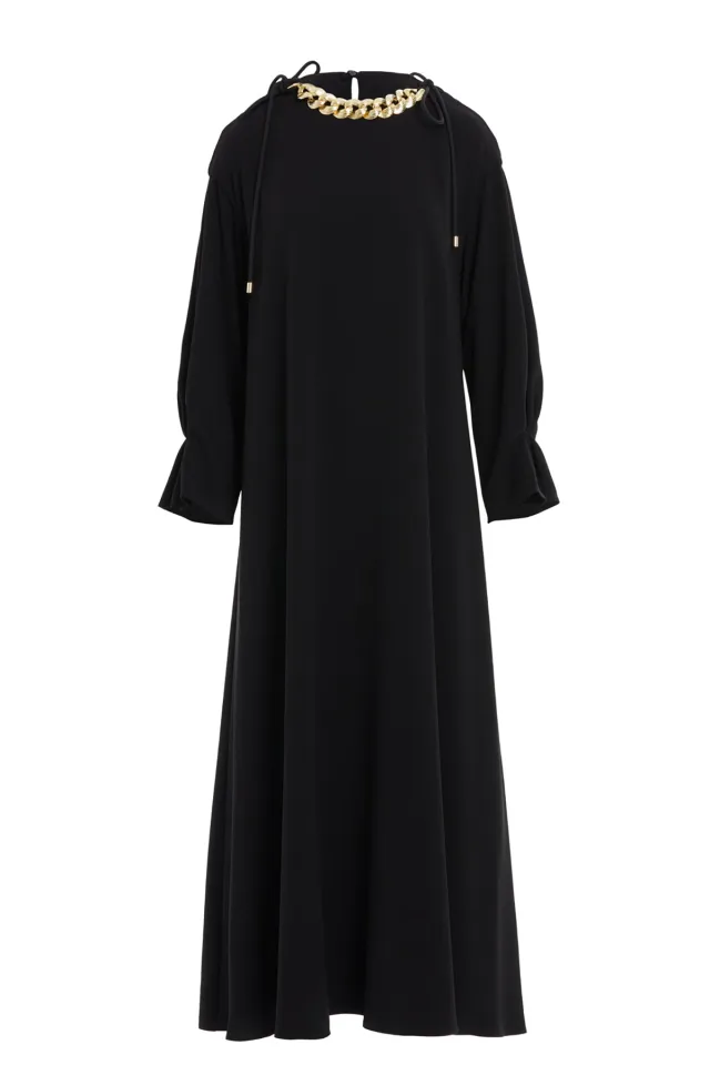 Long-Sleeve Embroidered-Waist Maxi Dress