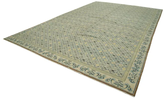 Cream Light Blue Classic Bedroom Rug - Wool Handwoven 362x541 cm