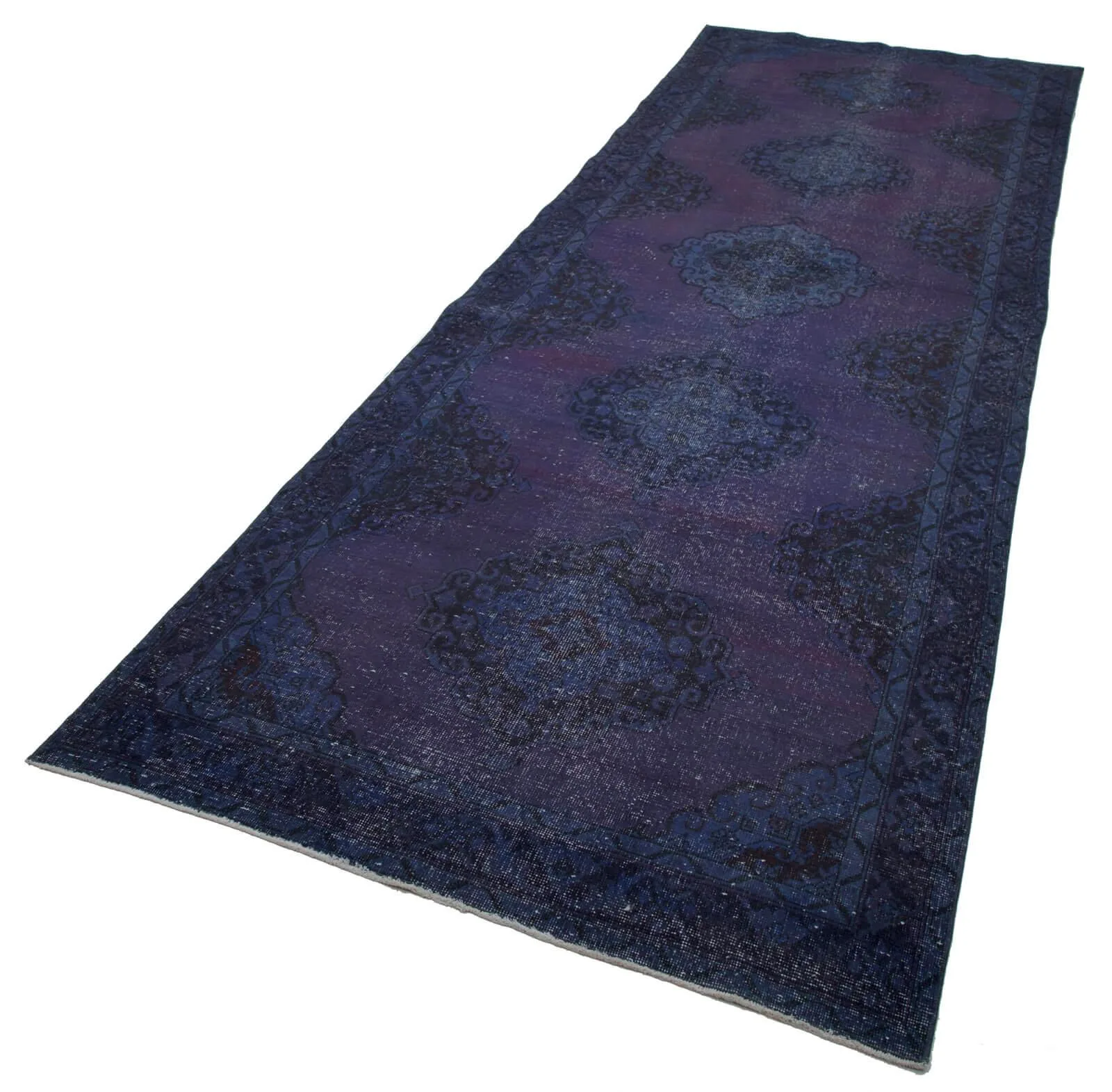 Purple Navy Blue Vintage Runner - Wool Handwoven 6 m² 146x425 cm