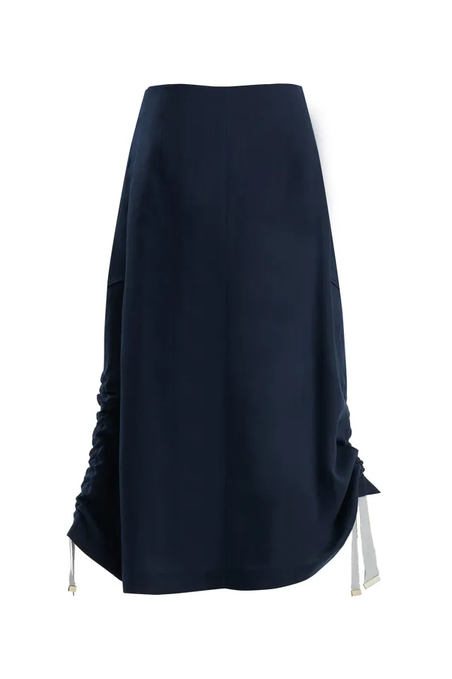 Navy Maxi Button-Closure Skirt