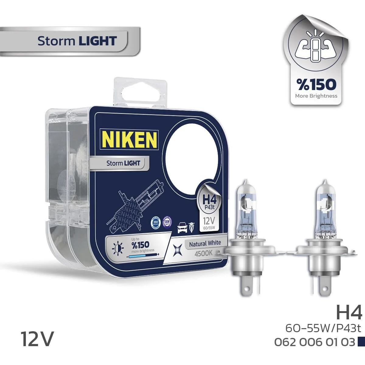 H4 performance halogen bulb, 12 V 60/55 W, Storm Light series