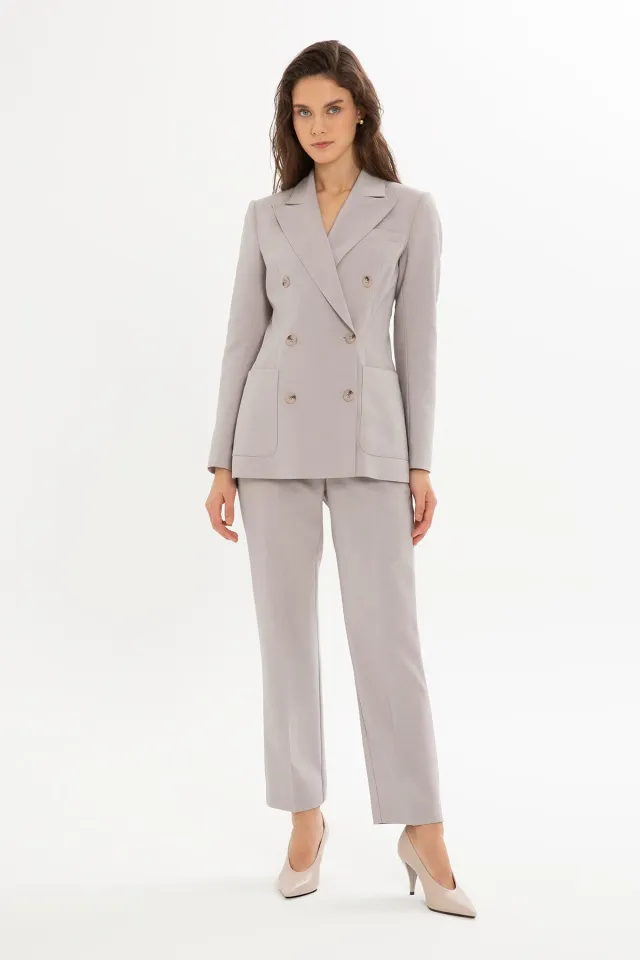 Set with Pocketed Jacket and Piped-Hem Trousers
