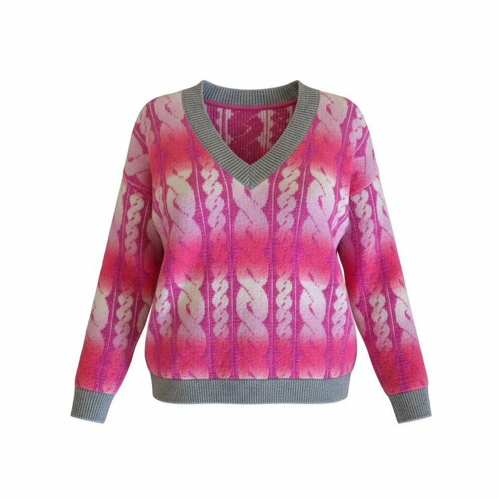 Pink and White Knit-Design Jersey