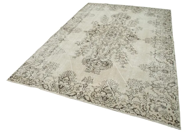 Beige Brown Distressed Medallion Bedroom Rug - Wool 6 m² 200x305 cm