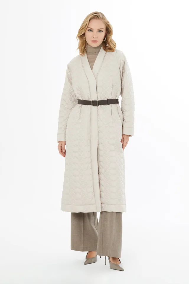 Snap Closure Long Quilted Coat