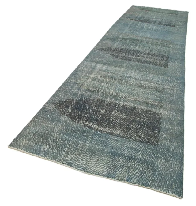 Blue Gray Vintage Runner - Wool Handwoven 6 m² 122x487 cm