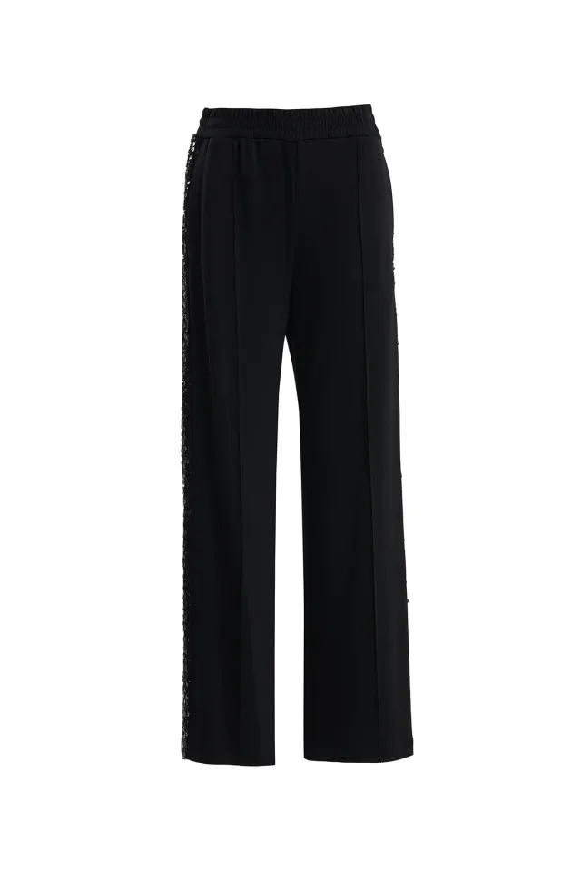 Side Sequin-Detail Black Sweatpants