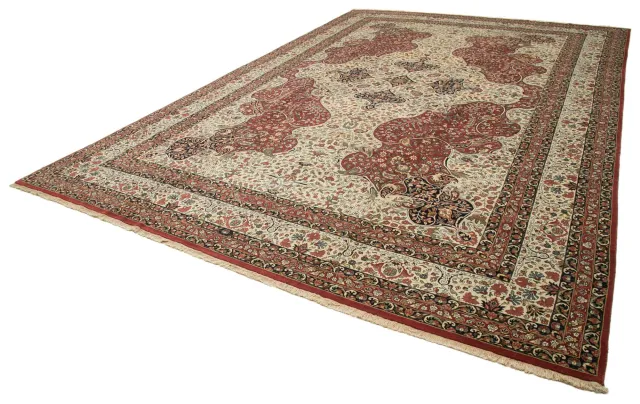 Cream Red Classic Bedroom Rug - Wool Handwoven 370x548 cm