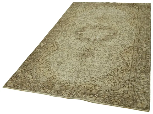 Beige Brown Distressed Living Room Rug - Wool Hand-Woven 142x257 cm