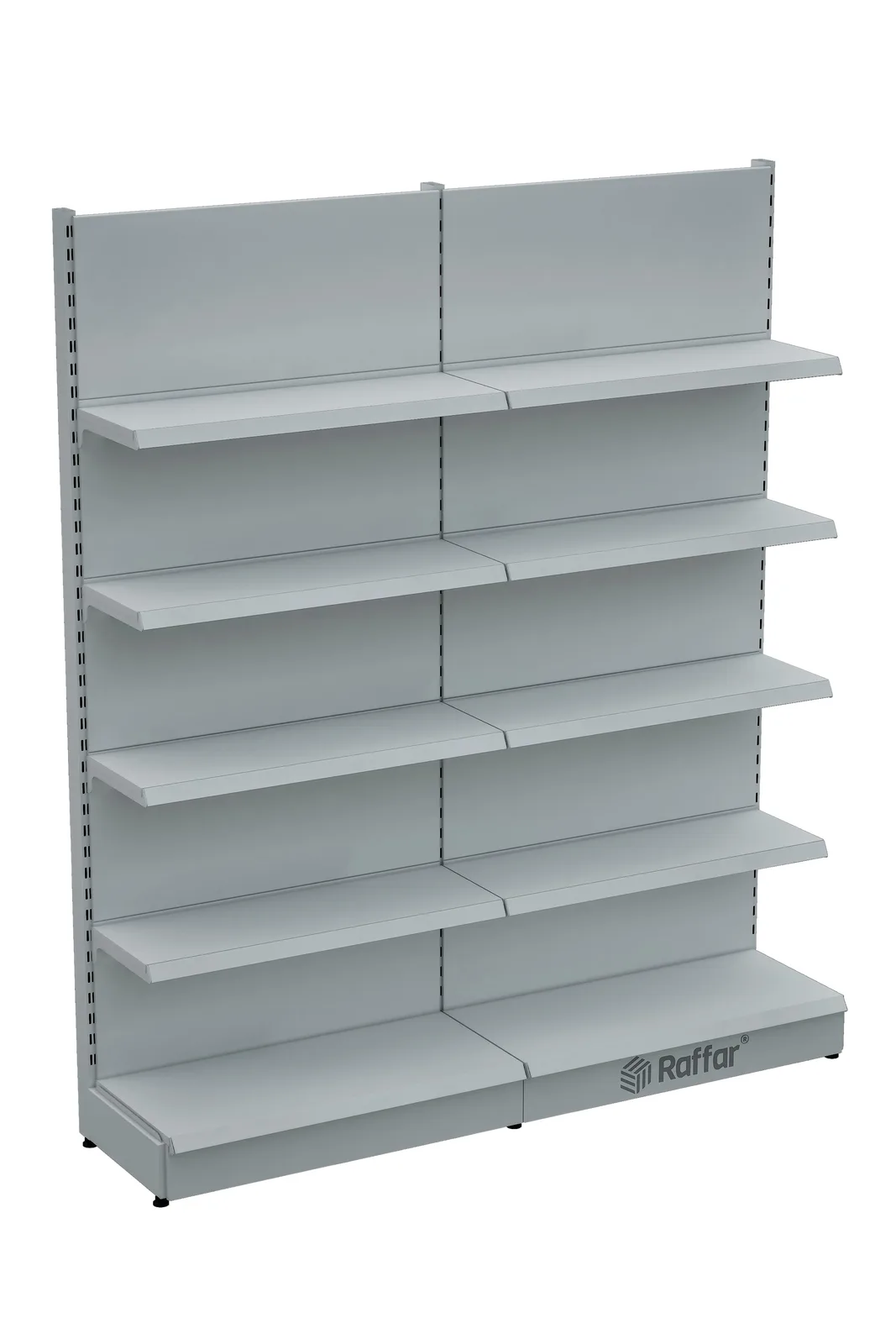 رف حائط سوبرماركت بقاعدة – 5 طوابق أبيض، وحدتان – W180 × H220 × D30/40 cm