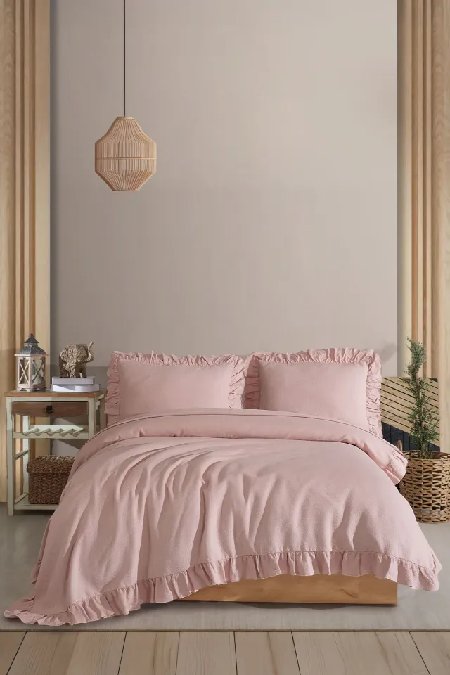 طقم غطاء سرير مزدوج مكشكش بودرة Elart Lily