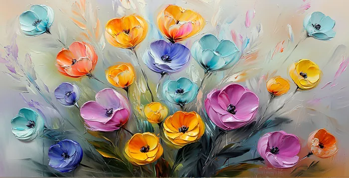 Yagli Boya Pastel Palet Kalin Firca Darbeleri Cicekler Canvas Tablo canvas wall art