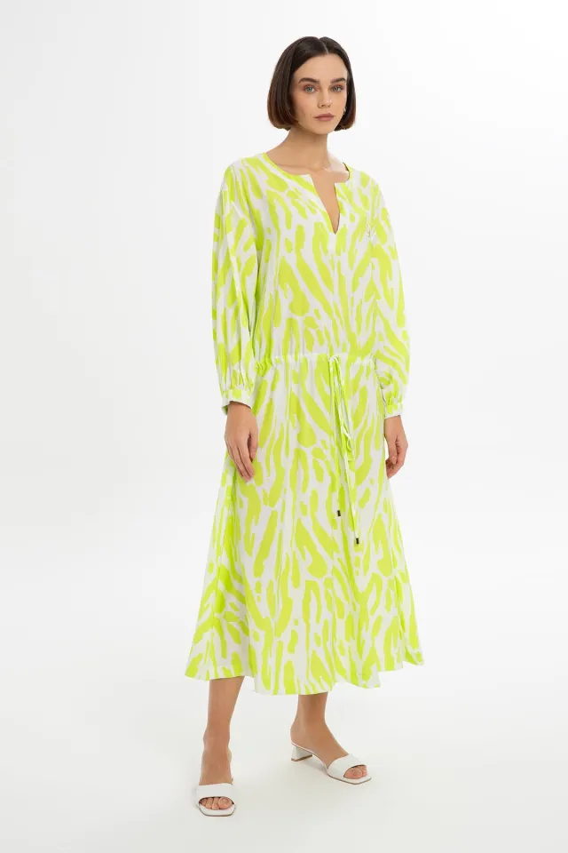 Neon Midi Dress with Waist Drawstring