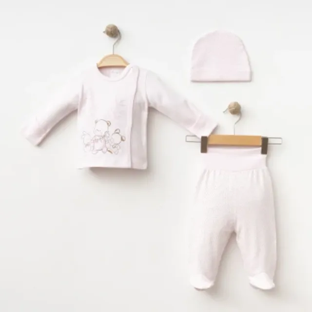 Gümüş Polka-Dot Teddy Bear Three-Piece Baby Outfit A21