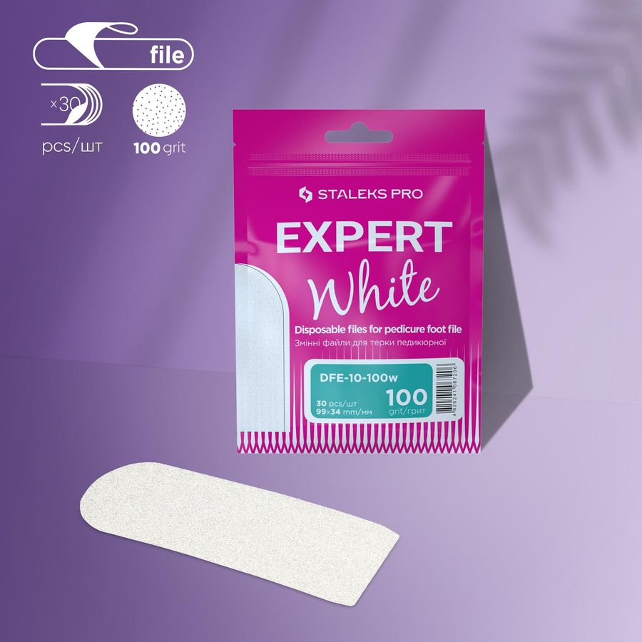 EXPERT 10 Replacement White Files for Pedicure File, 100 Grit (30 Pieces)