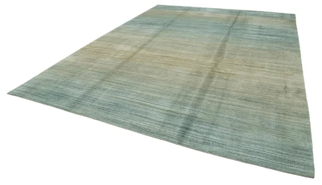 Blue-Green Beige Modern Living Room Rug - Wool 305x427 cm