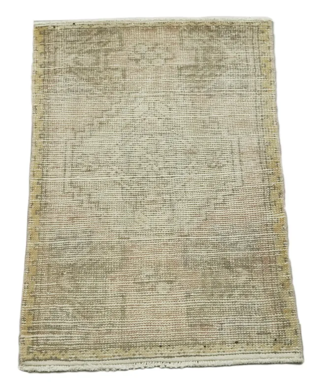 سجاد غرفة الجلوس العتيق باللون الكريمي والبيج - صوف بنسج يدوي 50×89 سم