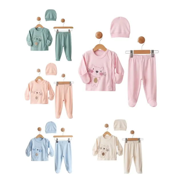 Elbebek Cat-Embroidered Newborn Girls’ Outfit ELK-222