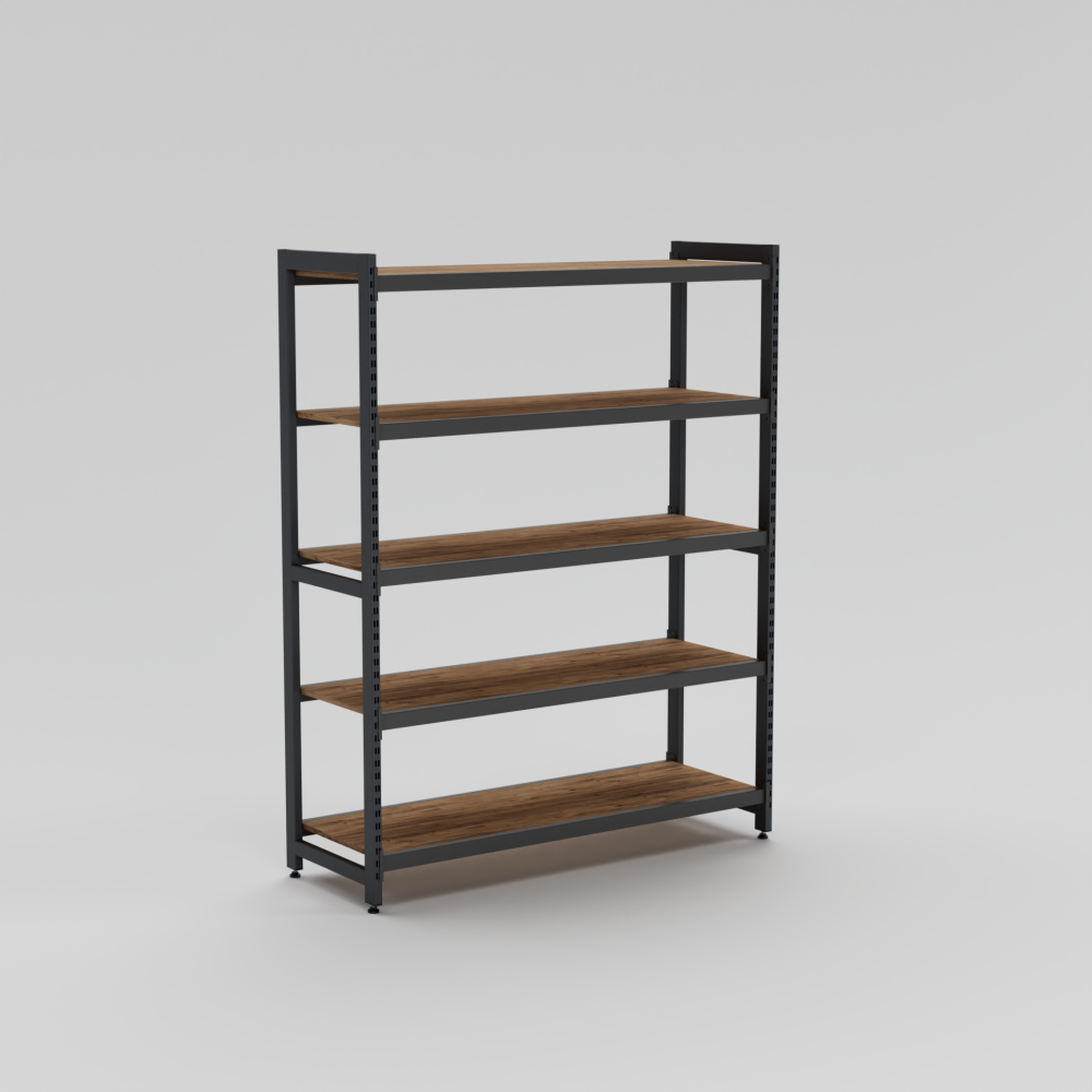 RAFGROSS 50x100x200 cm Light-Duty Shelving System With Black Wooden Decks | 5-Tier Metal Warehouse Shelf | Black Steel Archive and Stock Shelf
