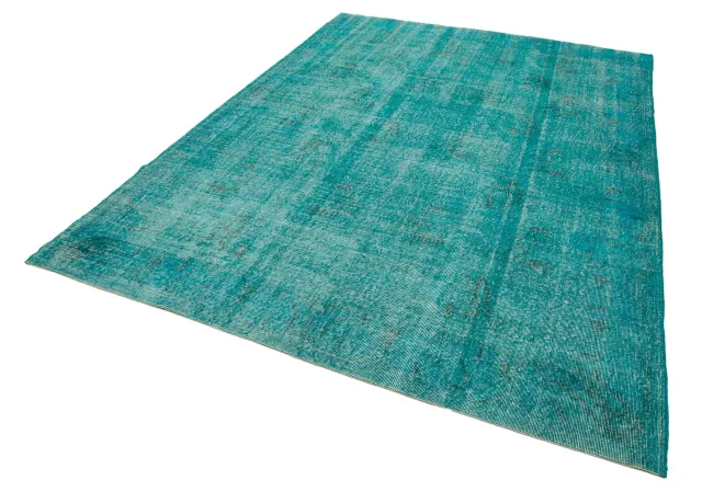 Turquoise Cream Distressed Living Room Rug - Hand-Woven Wool 6 m² 215x307 cm