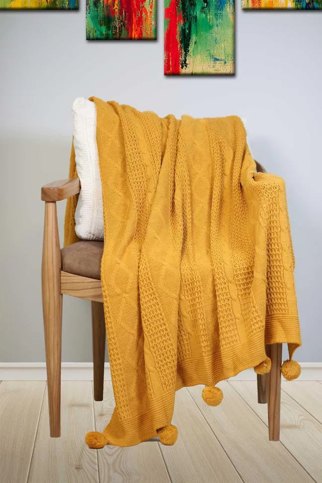 ELART Knitted TV Blanket Sofa Throw (130x170cm) Mustard