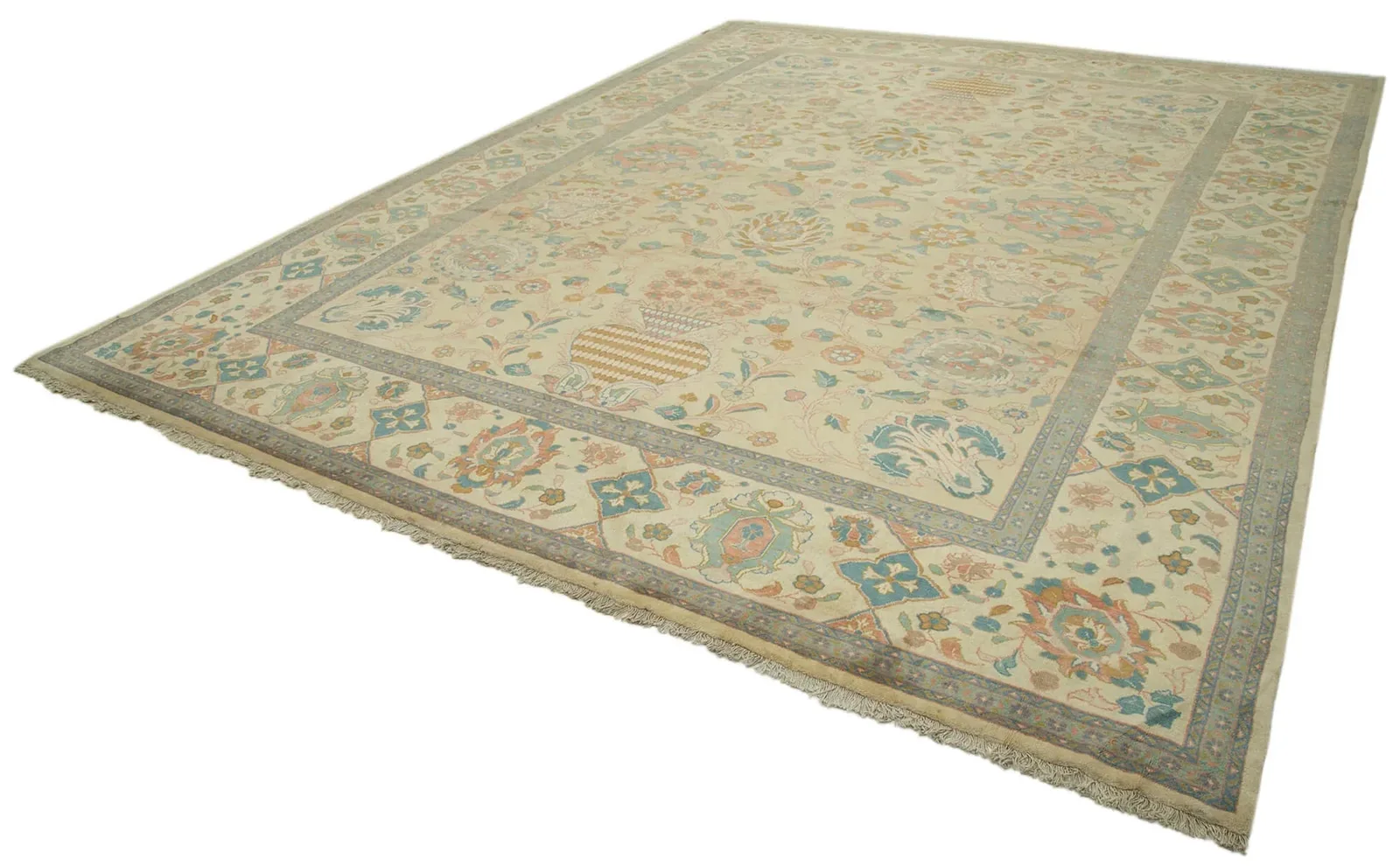 Cream Light Blue Classic Bedroom Rug - Wool Handwoven 325x419 cm