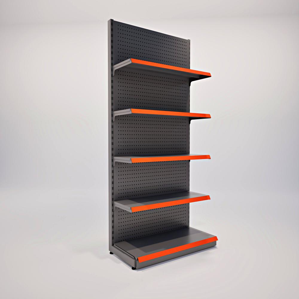 Perforated Supermarket Wall Shelf, 30x90x220 cm, 4-Shelf Wall-Bay System 01