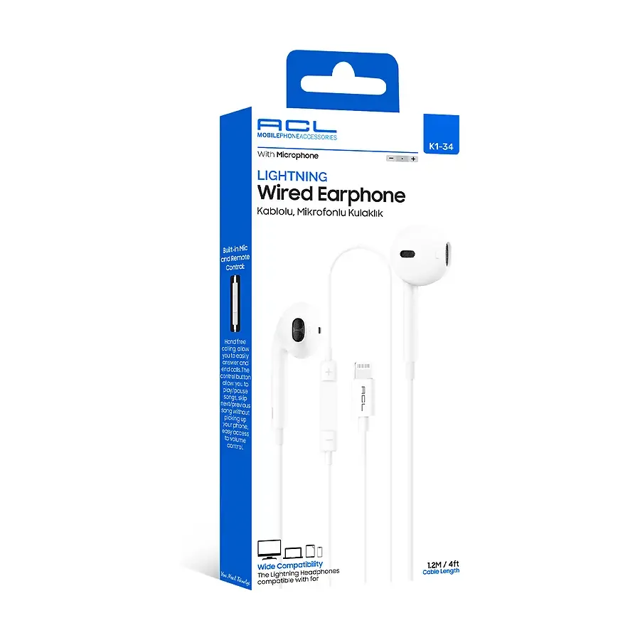 K1-34 wired Lightning earphones with remote control