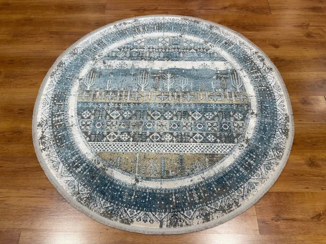 سجادة بامبو دائرية Quality Carpet قبلية زرقاء