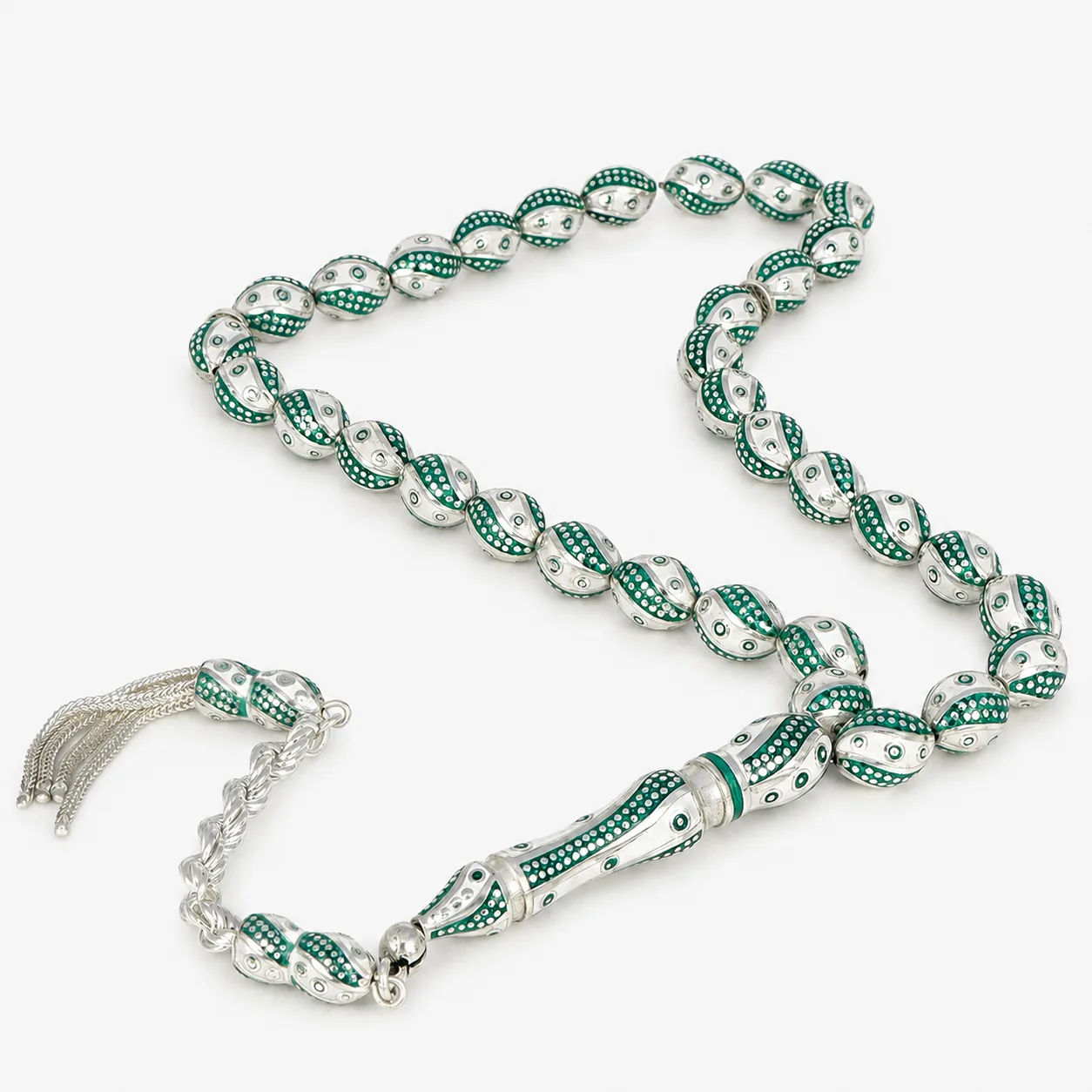 925 silver Oltu-style enameled prayer beads