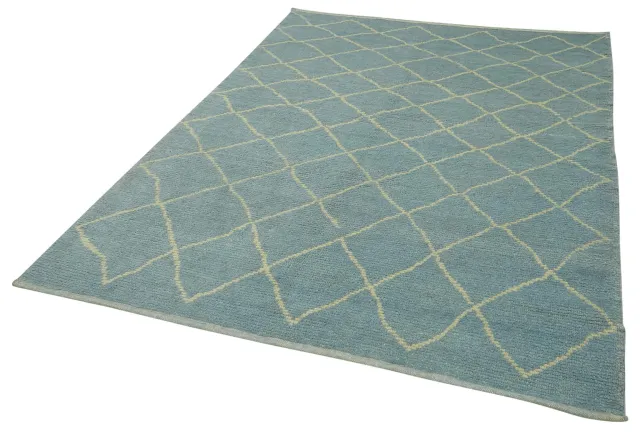 Light Blue Cream Modern Geometric Living Room Rug - Wool 175x230 cm