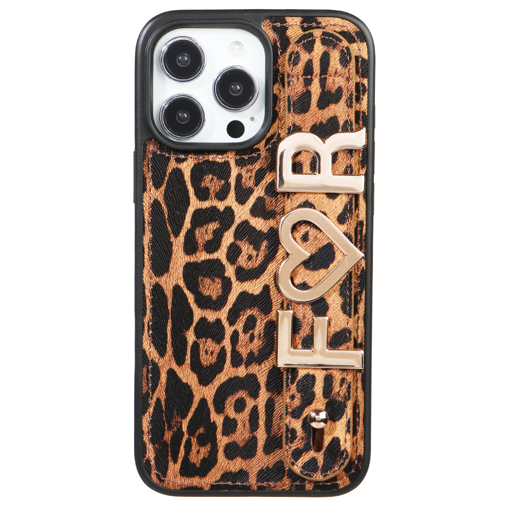 Leather Phone Case with Custom Lettering for iPhone 15 Pro Max - Leopard Pattern