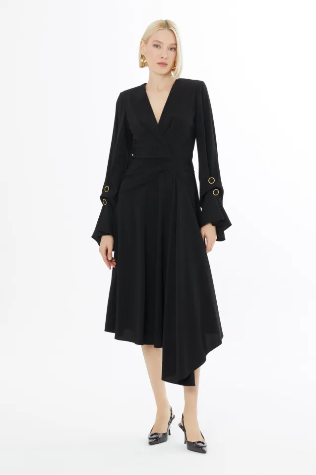 Pleated Hidden-Zip Women's Midi Dress