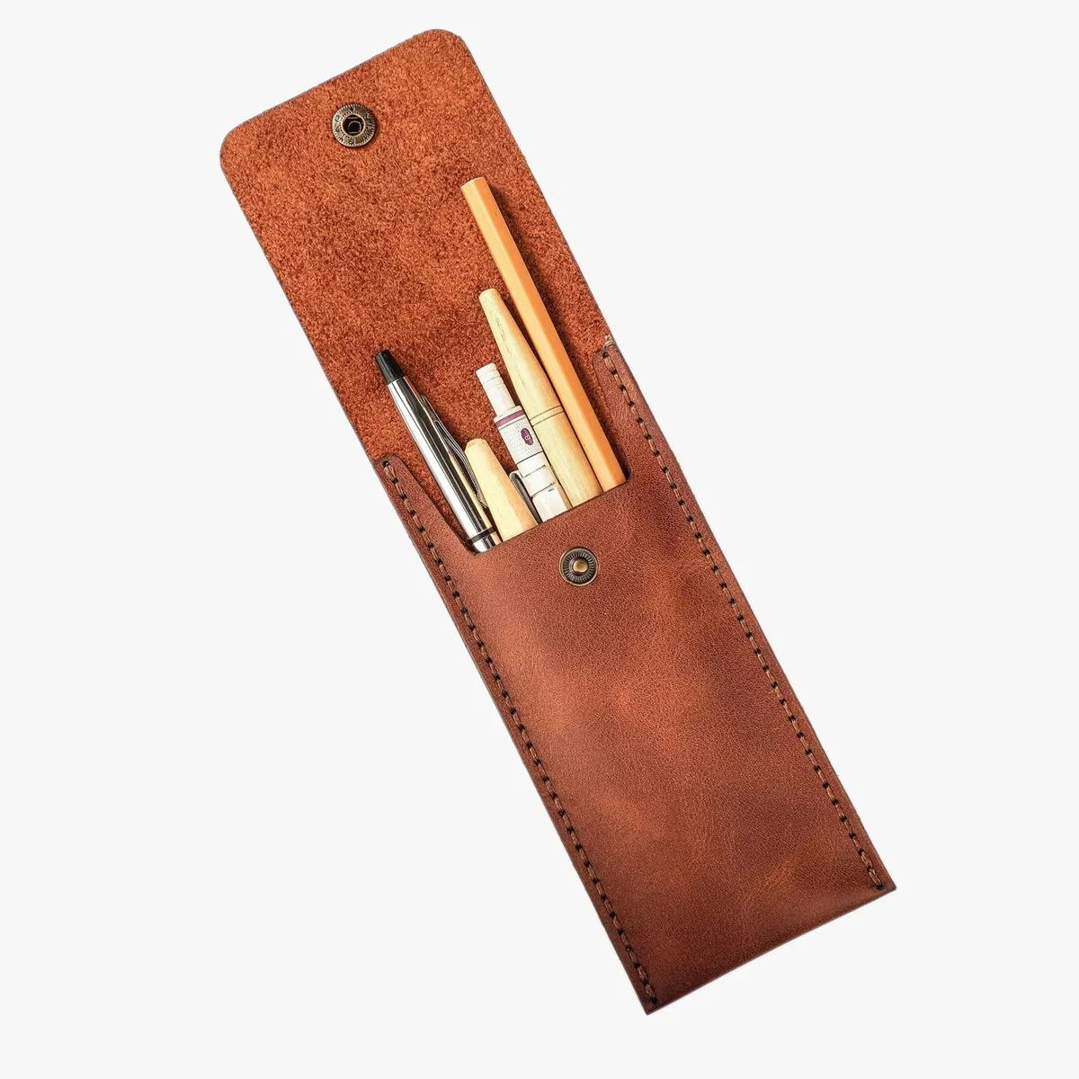 Snap leather pen holder