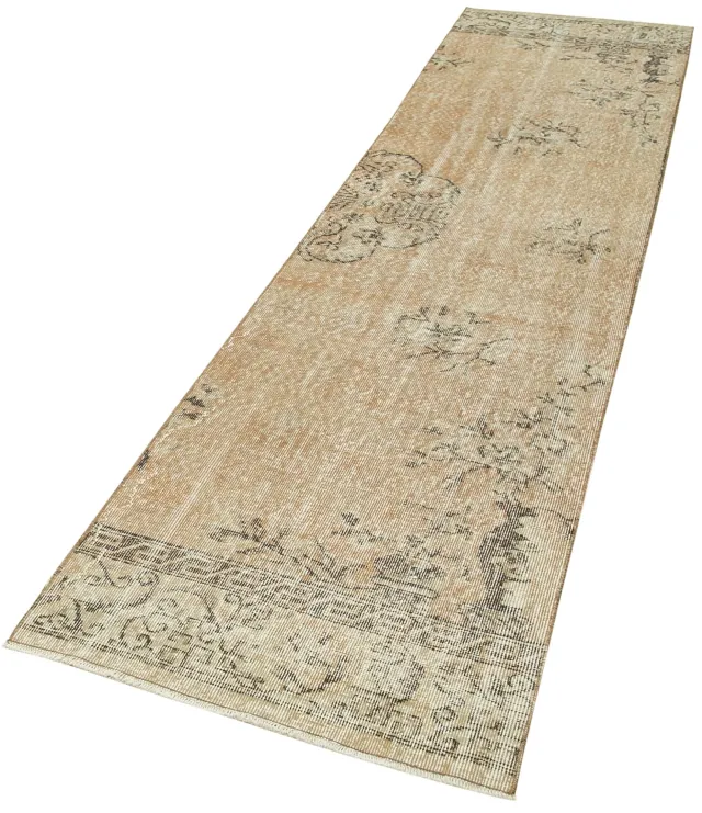 Beige and Brown Distressed Runner - Handwoven Wool 78x327 cm