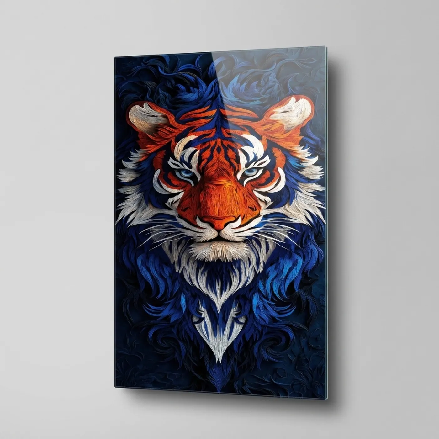 Artistic Colorful Tiger Face Vertical Glass Wall Art glass wall art