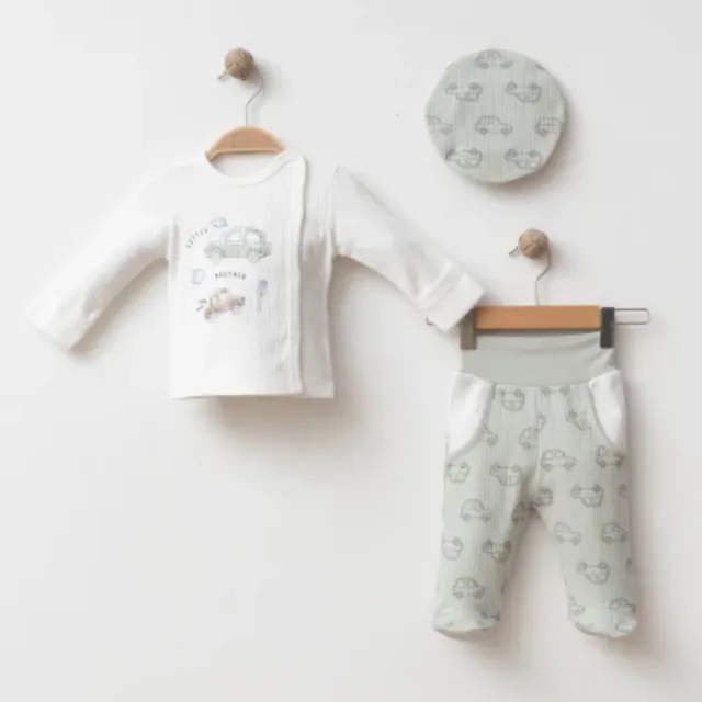 Gümüş Car-Print Three-Piece Baby Outfit A5023