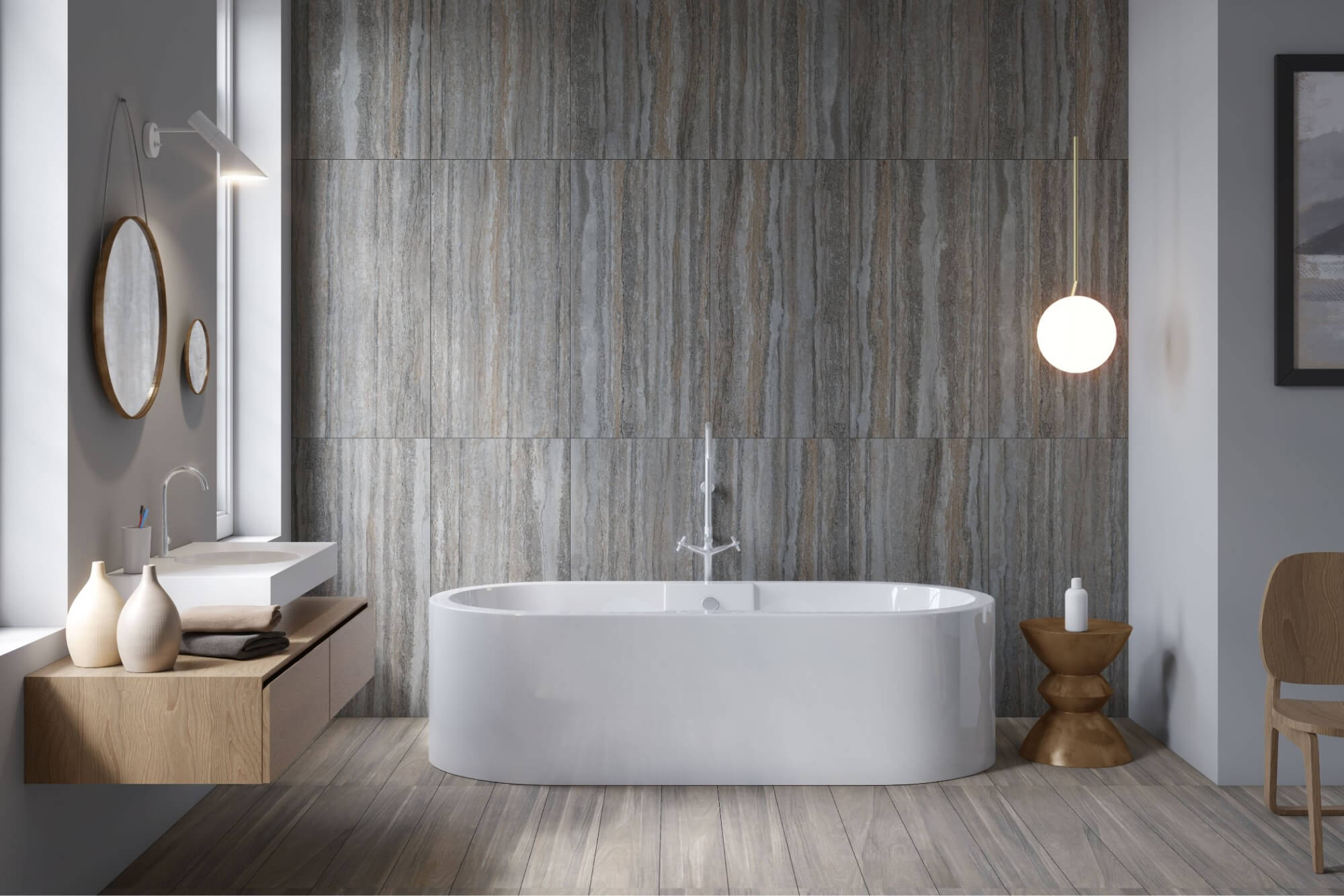 Silver Travertine blends gray and brown tones with nature's patterns.