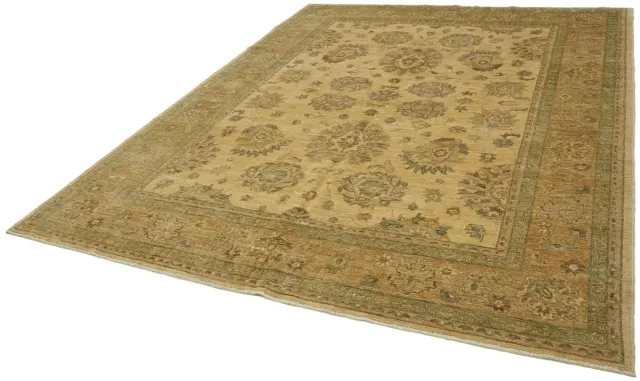 Beige Green Classic Bedroom Rug - Wool Handwoven 249x314 cm