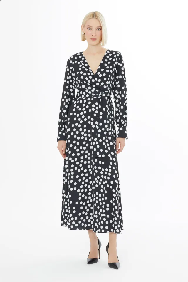 Long-Sleeve Patterned Lined Maxi Dress