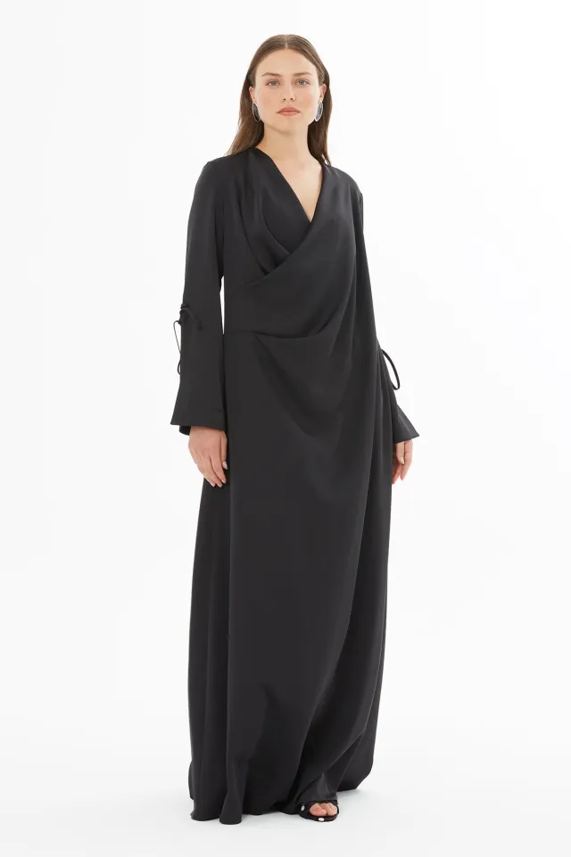 Long Long-Sleeve Dress with Off-Shoulder Neck