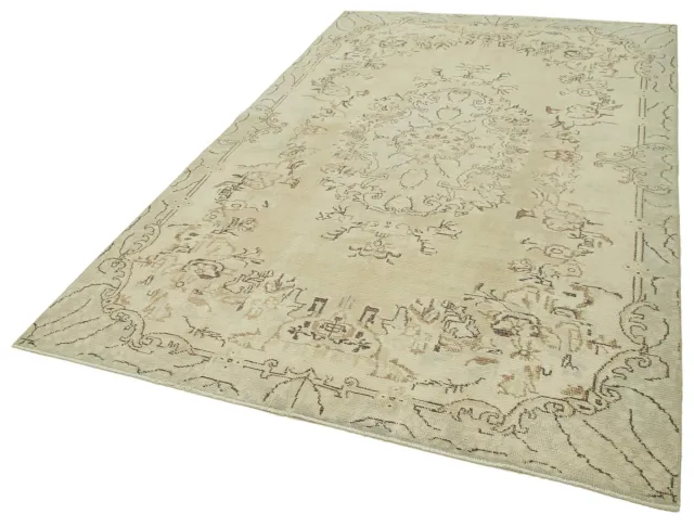 Beige Brown Distressed Living Room Rug - Wool Hand-Woven 183x295 cm