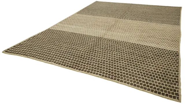 Brown Beige Modern Geometric Living Room Rug - Wool Handwoven 272x382 cm