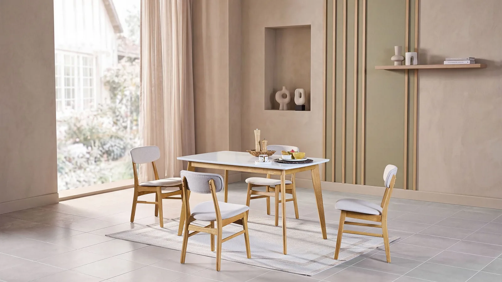 Weston 4-Person Kitchen Table Set, White MDF and Wood Legs