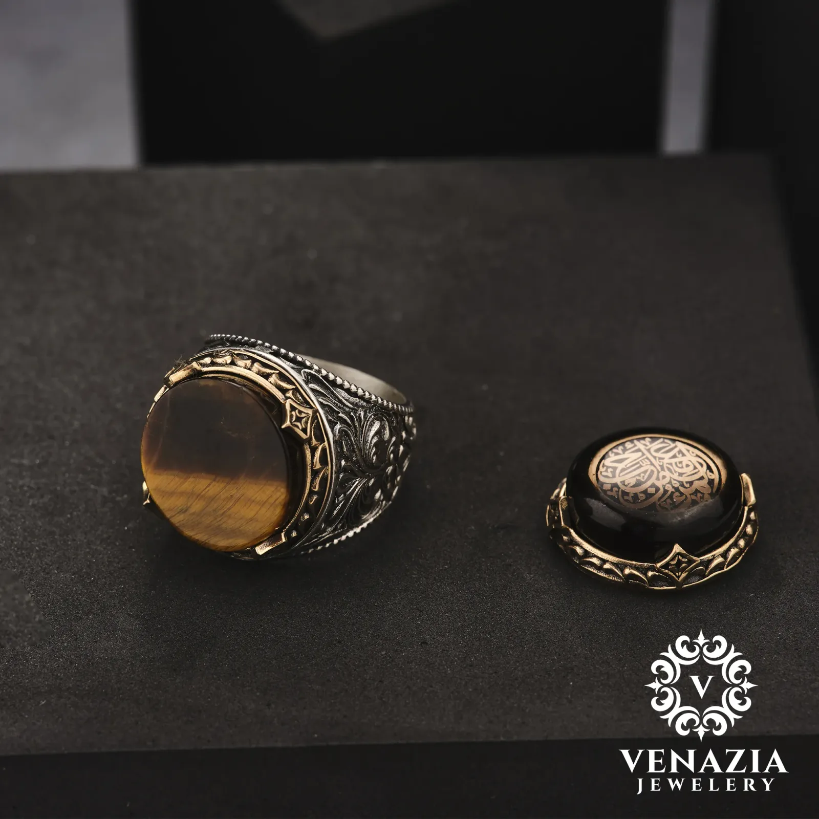 Double-headed silver men's ring
